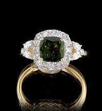 Certified and Appraised 10K Yellow Gold AAA Milanoa Green Sapphire, Luxuriant Lab Grown Diamond (G-H, SI) (0.62 cts) Ring (Size 6.0) 2.40 ctw