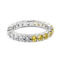 Simulated Yellow and White Diamond Half Band Ring in Sterling Silver (Size 9.5)