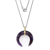 Amethyst 50.00 ctw Horn Pendant in Goldtone with Stainless Steel Necklace (20 Inches)