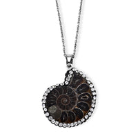 Fossilizes Agate, Simulated Diamond Pendant in Silvertone with Stainless Steel Necklace (20 Inches) 63.00 ctw