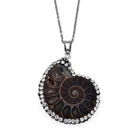 Fossilizes Agate, Simulated Diamond Pendant in Silvertone with Stainless Steel Necklace (20 Inches) 58.00 ctw