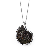 Fossilizes Agate and Simulated Diamond 108.00 ctw Pendant in Silvertone with Stainless Steel Necklace (20 Inches)