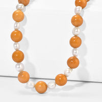 EverTrue Yellow Jasper and Gray Pearl 135.00 ctw Beaded Necklace in Platinum Bond 18-19 Inches