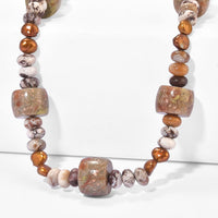 EverTrue Unakite, Peanut Wood Jasper and Brown Pearl (D) 350.00 ctw Necklace in Platinum Bond 18-19 Inches