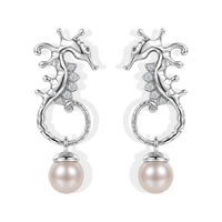 GP Trionfo Collection Artisan Crafted Freshwater Pearl, White Zircon Earrings in Sterling Silver 0.15 ctw
