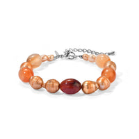 EverTrue Yellow Pearl (D) and Carnelian 30.00 ctw Bracelet in Stainless Steel (7.25-9.25In)