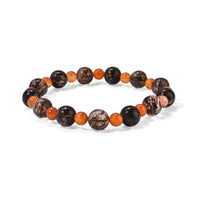 Carnelian and Salt Pepper Quartz 98.00 ctw Beaded Stretch Bracelet