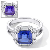 EverTrue Asscher Cut Color Change Fluorite, Moissanite Ring in Platinum Bond (Size 10.0) 3.85 ctw