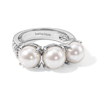 EverTrue White Freshwater Pearl 3 Stone Ring in Stainless Steel (Size 10.0)