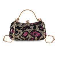 La Marey Beige Leopard Pattern Sequin Embroidered Wallet with Shoulder Strap