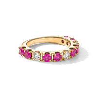 Ruby and White Topaz 0.90 ctw Band Ring in 14K Yellow Gold Over Sterling Silver (Size 5.0)
