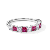 Ruby and Simulated Diamond 0.50 ctw Band Ring in Sterling Silver (Size 7.5)