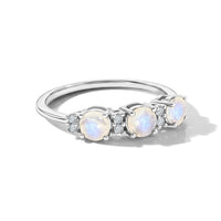White Moonstone and Simulated Diamond 0.75 ctw Band Ring in Sterling Silver (Size 8.0)