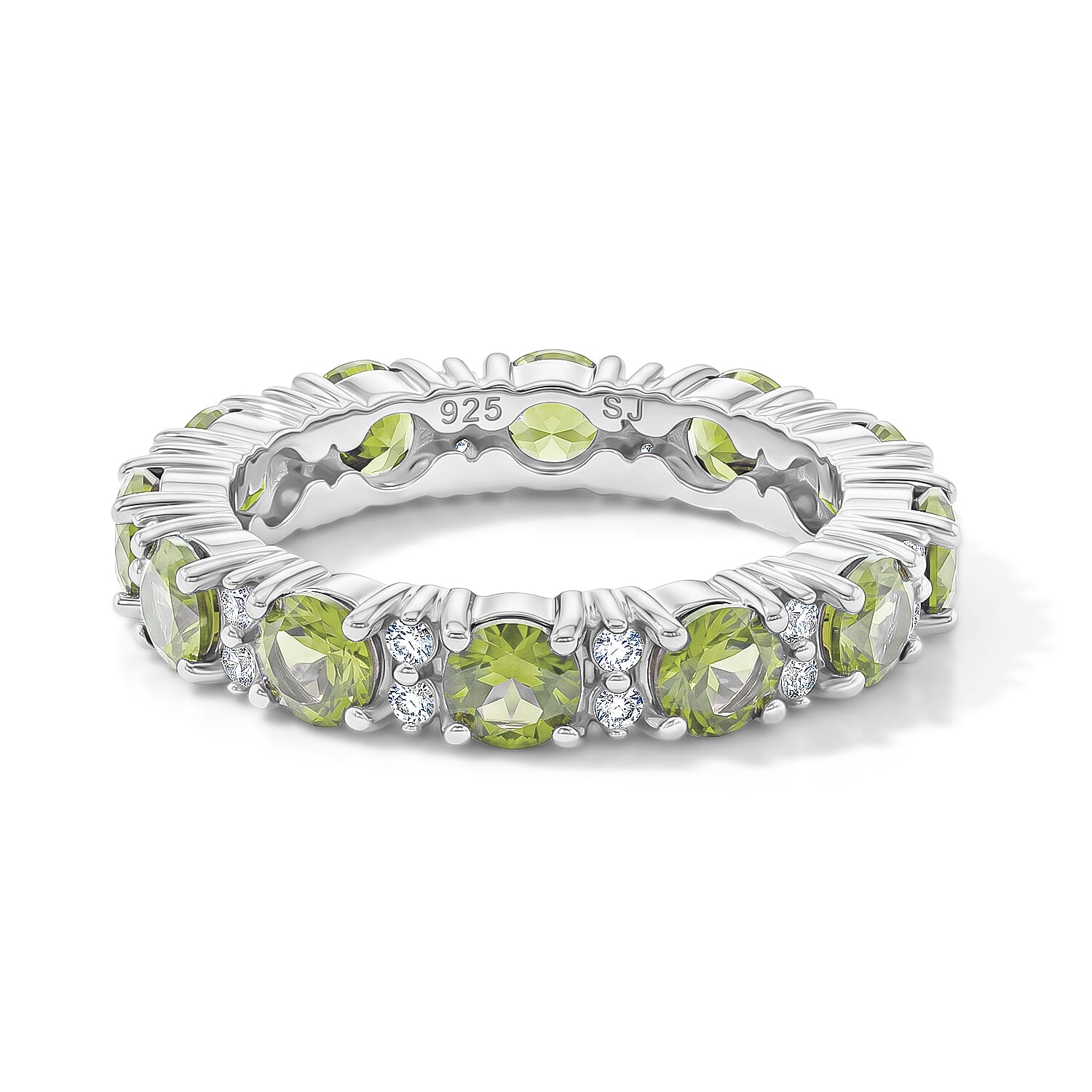 Hebei Peridot and White Topaz 2.70 ctw Band Ring in Sterling Silver (Size 6.0)