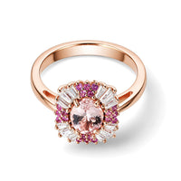 D'Joy Premium Pink Morganite, Moissanite Blush Petal Spark Ring in 18K Vermeil RG Over Sterling Silver (Size 6.0) 2.10 ctw