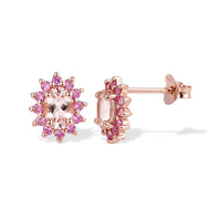 D'Joy Premium Pink Morganite, Pink Sapphire Stud Earrings in 18K Vermeil RG Over Sterling Silver 1.60 ctw