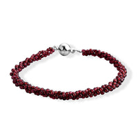 Red Garnet Beaded Cotton Cord Bracelet in Silvertone (Adjustable) 25.00 ctw