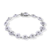 D''Joy Natural Jade and Moissanite 24.00 ctw Carved Flower Bracelet in Rhodium Over Sterling Silver (8.00 In)