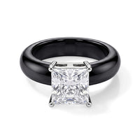 EverTrue Moissanite and Black Jade (D) 16.50 ctw Band Ring in Rhodium Over Sterling Silver (Size 10.0)