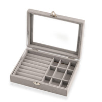 Gray Velvet Jewelry Box with Glass Window