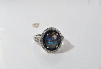 D'Joy Premium Australian Black Ridge Opal Triplet, Multi Gemstone Deep Sea Mystique Ring in Rhodium Over Sterling Silver (Size 10.0) 3.70 ctw