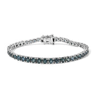 D'Joy Montana Sapphire Tennis Midnight Ice Bracelet in Rhodium Over Sterling Silver (7.25 In) 11.20 ctw