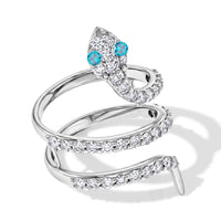 Simulated Blue and White Diamond Snake Ring in Sterling Silver (Size 8.5)