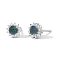 D'Joy Montana Sapphire, White Zircon Stud Earrings in Rhodium Over Sterling Silver 1.50 ctw
