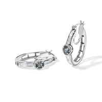 D'Joy Montana Sapphire, Moissanite Hoop Earrings in Rhodium Over Sterling Silver 1.50 ctw