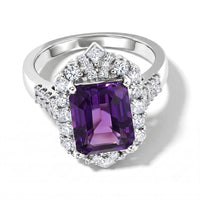 D''Joy Premium Zambian Amethyst, Moissanite Ring in Rhodium Over Sterling Silver (Size 6.0) 4.00 ctw