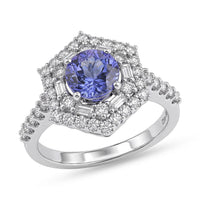 D''Joy Tanzanite  Moissanite Main Stone With Surrounding Stone Ring in Rhodium OverSterling Silver 1.93 (Size 10.0) 2.00 ctw.