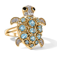D'Joy Premium Batroke Blue Apatite, Multi Gemstone Turtle Ring in 18K Vermeil YG Over Sterling Silver (Size 10.0) 2.10 ctw