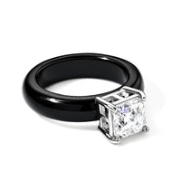 D'Joy Asscher Cut Moissanite (7x7mm), Black Jade Band Solitaire Ring in Rhodium Over Sterling Silver (Size 10.0) 16.35 ctw