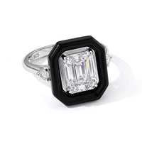 D'Joy Moissanite (Oct 9x7mm), Black Jade Midnight Spark Ring in Rhodium Over Sterling Silver (Size 10.0) 5.60 ctw
