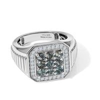 D'Joy Montana Sapphire, White Zircon Men's Ring in Rhodium Over Sterling Silver (Size 10.0) 2.20 ctw