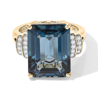 Luxoro 10K Yellow Gold Premium London Blue Topaz, Diamond (I2) Ring (Size 6.0) 14.20 ctw