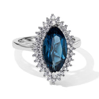 D''Joy London Blue Topaz, Moissanite Ring in Rhodium Over Sterling Silver (Size 10.0) 3.80 ctw