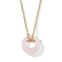 Galilea Rose Quartz 15.00 ctw Round Donut Pendant Necklace in Goldtone 18 Inches