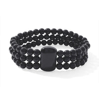 Black Obsidian 170.00 ctw 3 Row Beaded Stretch Bracelet (7.50-8.00In)