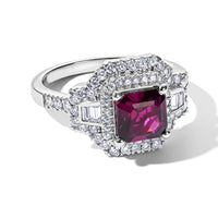 D'Joy AAA Radiant Ember Garnet and Moissanite 2.65 ctw Ring in Rhodium Over Sterling Silver (Size 7.0)