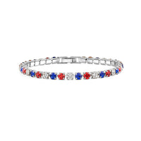 Multi Color Austrian Crystal USA Flag Pattern Bracelet in Silvertone (7.25 In)