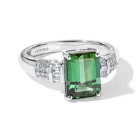 Luxoro 14K White Gold AAA Mint Tourmaline, Diamond (I2) (0.20 cts) Royal Throne Ring (Size 10.0) 3.75 ctw