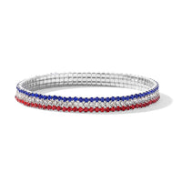 Multi Color Austrian Crystal USA Flag Pattern Bracelet in Silvertone (7.25In)
