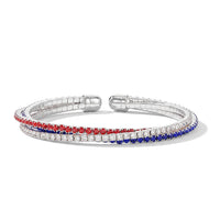 Multi Color Austrian Crystal USA Flag Pattern Cuff Bracelet in Silvertone (6.50-7.50In)