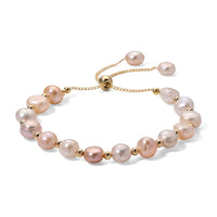 Multi Color Freshwater Pearl Bolo Bracelet in Goldtone