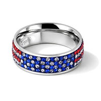 Multi Color Austrian Crystal USA Flag Pattern Ring in Stainless Steel (Size 7.0)