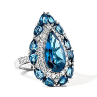 D''Joy London Blue Topaz, Moissanite Ring in Rhodium Over Sterling Silver (Size 10.0) 8.75 ctw
