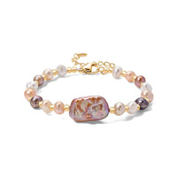 Multi Color Keshi Pearl and Multi Color Freshwater Pearl Bracelet in Goldtone (6.5-8.5In)