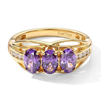EverTrue Simulated Amethyst and Champagne Color Diamond Ring in 18K YG Plated (Size 10.0)