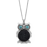 Turquoise and Lava 23.00 ctw Owl Pendant in Silvertone with Stainless Steel Necklace (20 Inches)